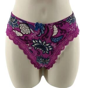 Adore Me Magenta Purple Floral Lace Trim Cheeky Panty Medium